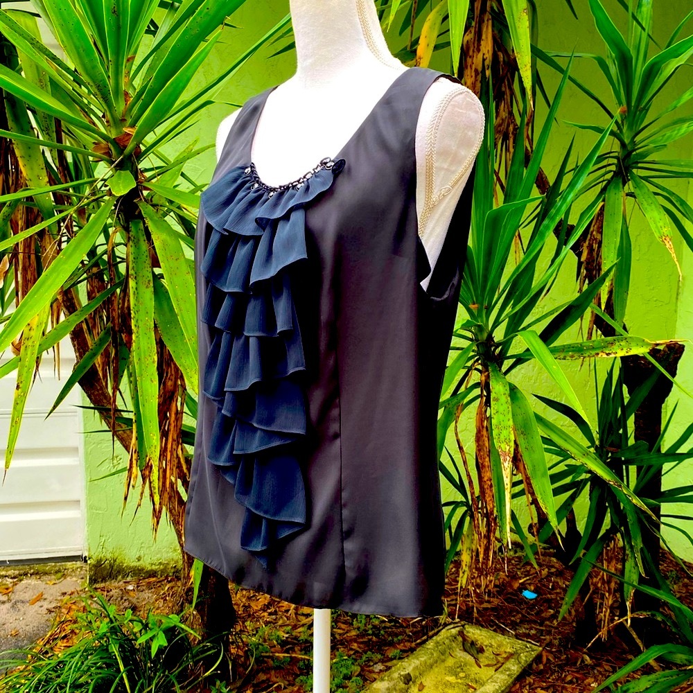 Black Ruffle Sleeveless Blouse